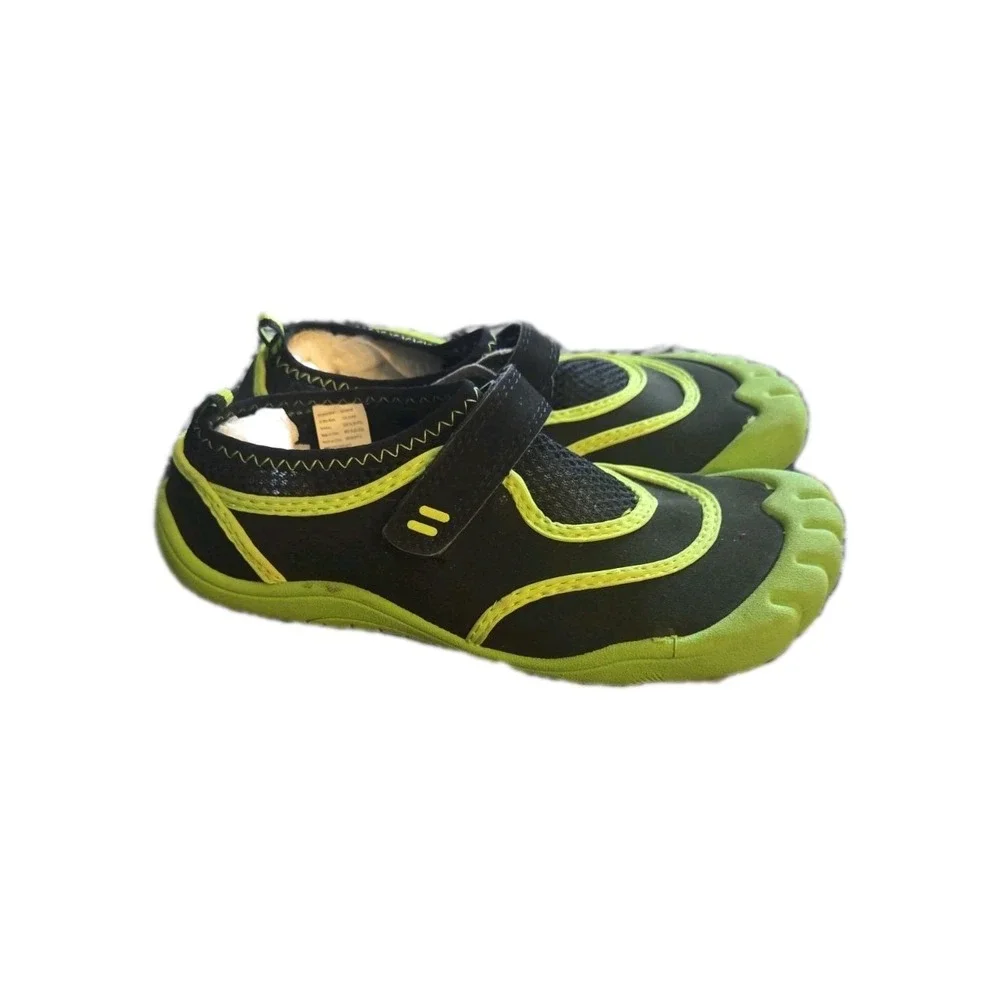 Kids Water Shoes Size XL 4–5 Black Neon Green Aqua Swim Shoes Toe Guard Snaphook